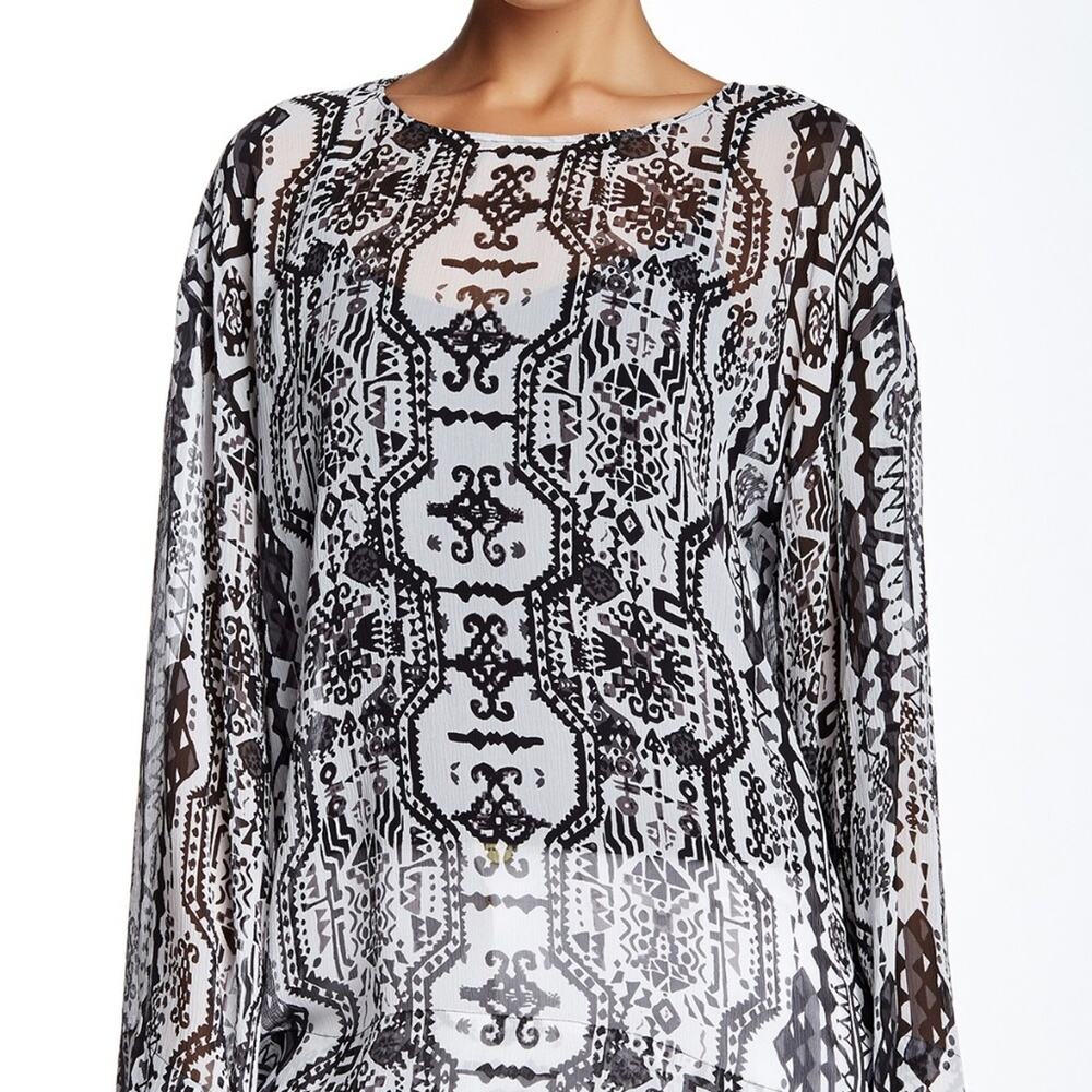 Rachel Zoe Cohl Swing Patterned Silk Blouse Sheer